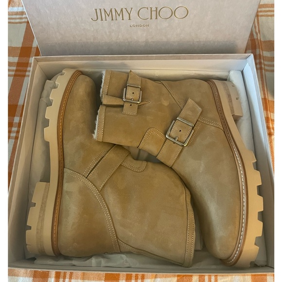 18- JIMMY CHOO Suede Stucco/Natural Boot - Picture 2 of 14
